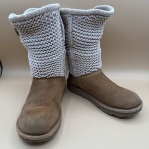 UGG Cardy Boots Womens US 3 Brown Suede Knit Button Mid Calf Winter Boots
